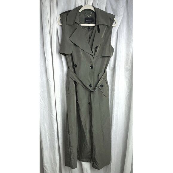 BCBGMAXAZRIA Paloma Trench Coat‎ Dress XS Army Green Khaki Maxi Jacket $248 NWT